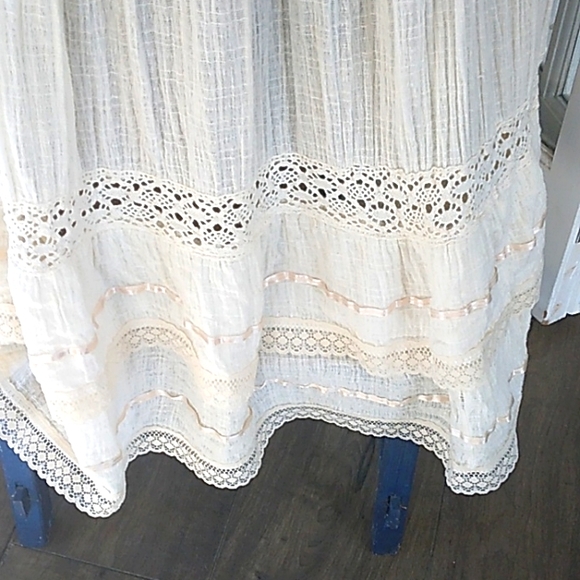 ADORABLE BOHO/HIPPIE CREAM GAUZE EMBROIDERED MADE IN MEXICO DRESS WOMANS M - Picture 8 of 9